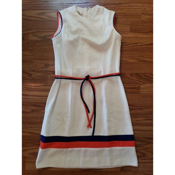60s Belted Knit Dress Sz 10 Sleeveless Hob Nobber Stewardess Vintage Mod Sheath - Picture 8 of 11
